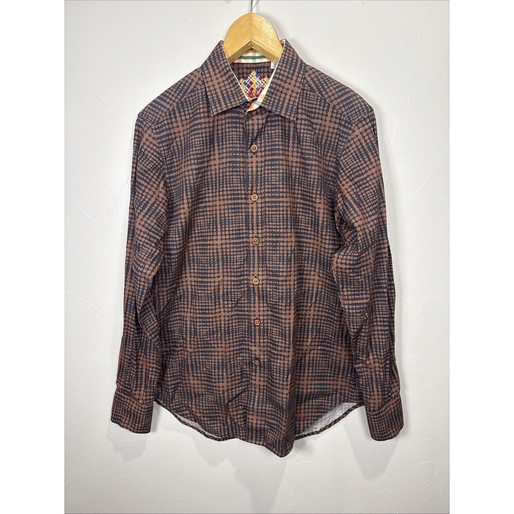 Robert Graham Black Orange Geometric Button Shirt Size XS Contrasting Cuffs Art